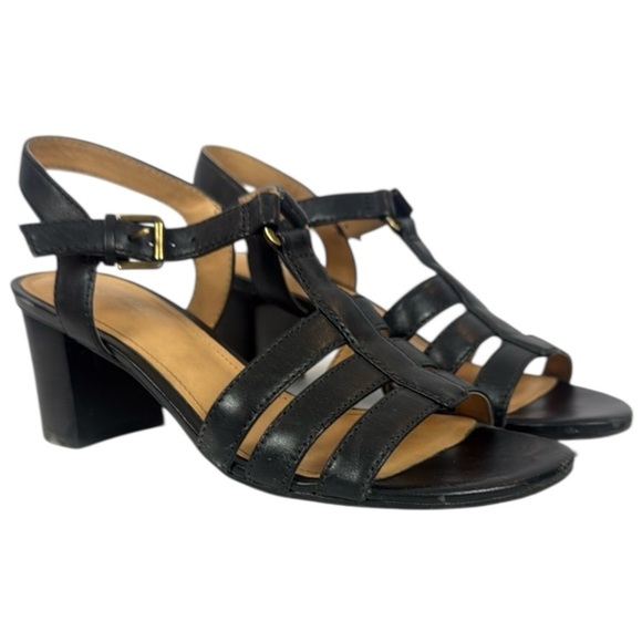 Naturaliser N5 Comfort Priya Black Leather Low Block Heel Strappy Sandals - Picture 1 of 13